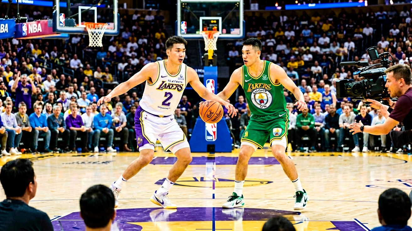 NBA湖人队对阵勇士队篮球比赛现场